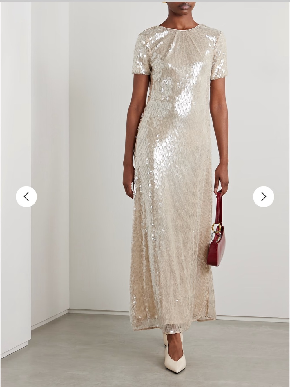 Staud Safi Moon XS Sequin Short-Sleeve Evening Gown